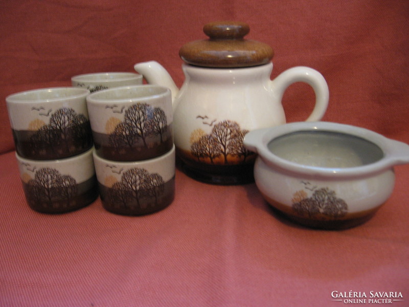 Landscape shabby, country style retro ceramic tea set brown-beige