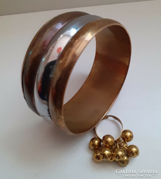 Retro sparse wide three color copper bracelet with matching ring
