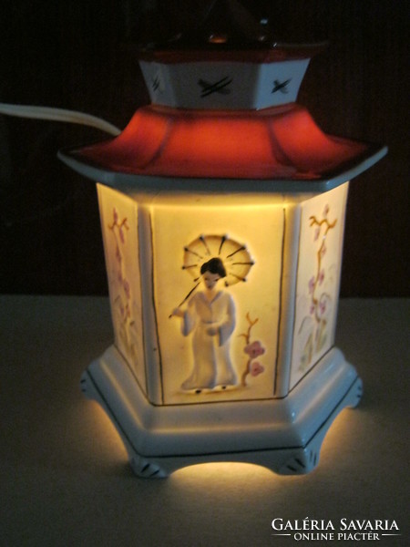Retro ... gésás cseresznyevirágos pagoda alakú porcelán lámpa parfümlámpa