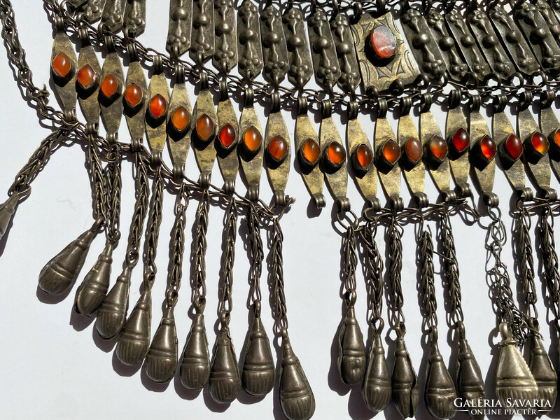 Old Turkmen silver necklace with carnelian stones.