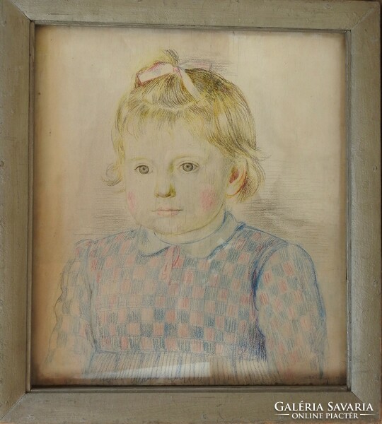 László Vinkler (1912-1980) - little bow girl - pastel