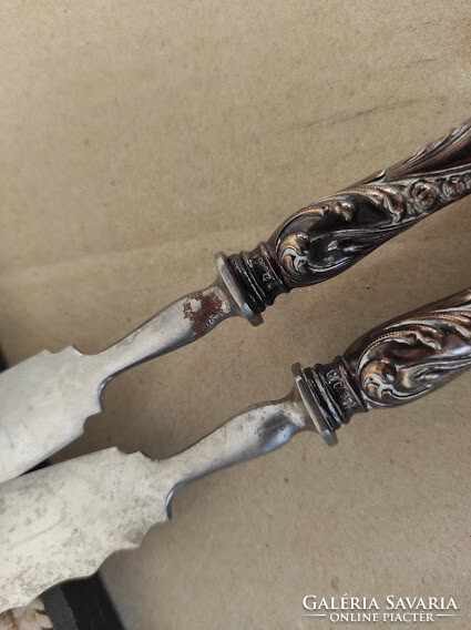 Antik konyhai eszköz 800 as ezüst nyelű hal kés evőeszköz eredeti dobozában 5452
