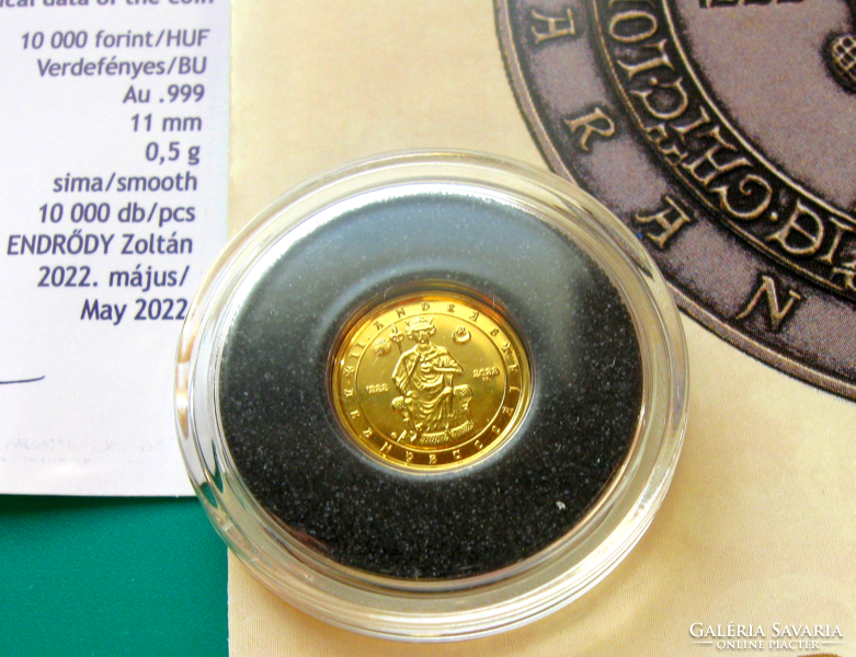 2022 - Ii. András' gold bull, HUF 10,000 - au .999 Commemorative coin - in capsule, certi + mnb description