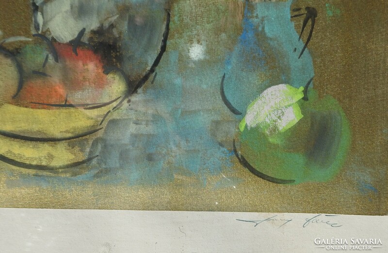 Ismeretlen festőművész - Virágcsendélet gyümölccsel - jelzett - akvarell
