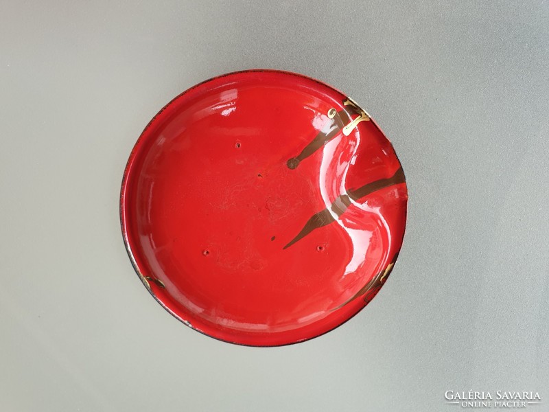 Retro zománcos régi hamutál piros zománcozott design fém hamutartó