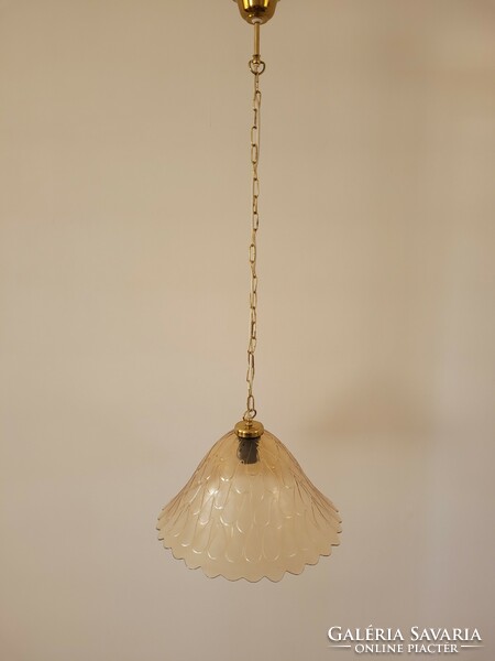 Old retro large gold colored glass ceiling lamp chandelier