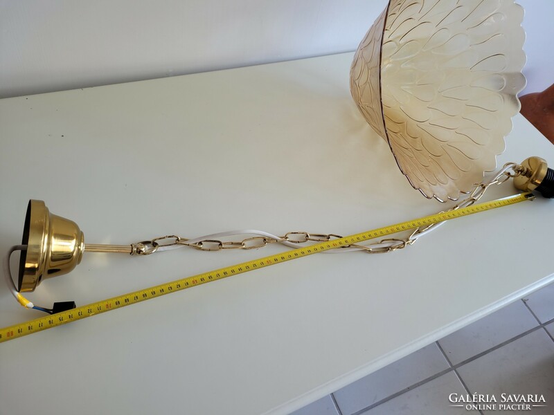 Old retro large gold colored glass ceiling lamp chandelier
