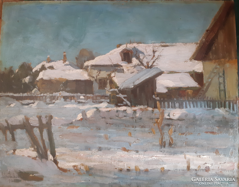 Signed Miklós Mórotz: the yard of a neighboring house is a painting of Rákoshegy