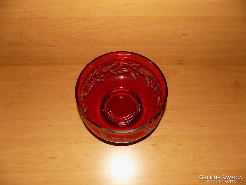 Retro piros csiszolt üveg tál asztalközép (6p)