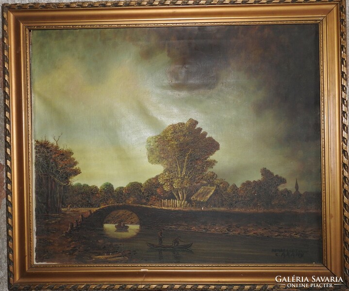 Following Rembrand - antique oil / canvas painting
