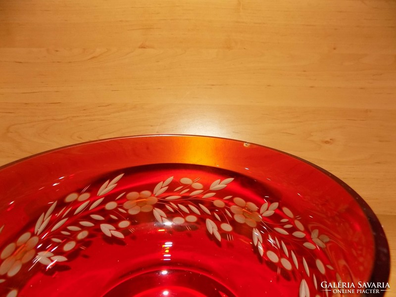 Retro piros csiszolt üveg tál asztalközép (6p)