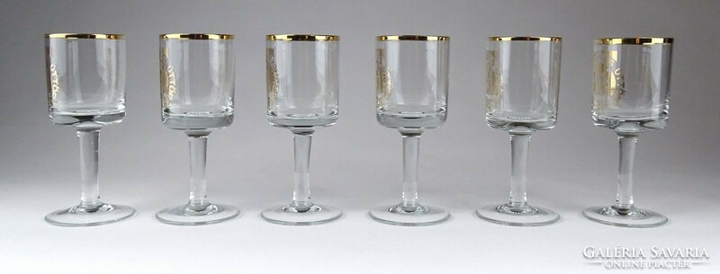 1J036 Régi stampedlis talpas üveg pohár készlet 6 darab EZERMESTER ÉS ÚTTÖRŐ BOLT felirattal