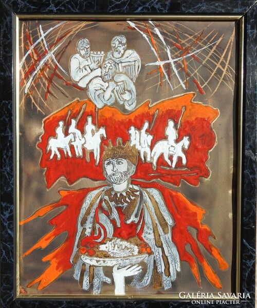 Welsh bards - fire enamel mural - unknown creator