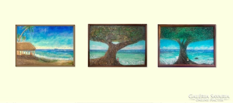 Three images, one horizon. On the banks of the river Upolu. 70X100cm / piece by the prize-winning artist of Károlyfi Sophia.