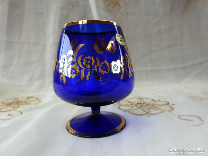 Bohemia stem hand painted chalice glass - for 60th anniversary