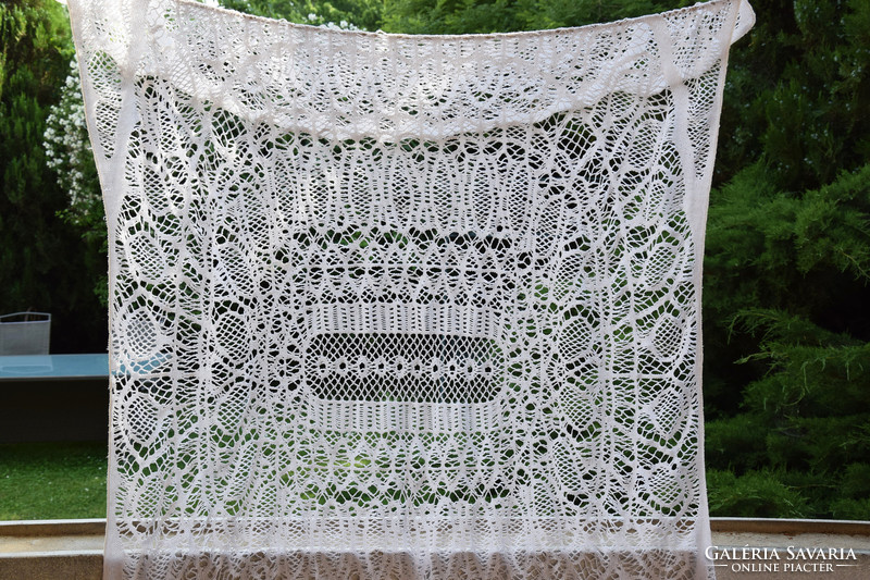 Old crochet knitted fillet tablecloth tablecloth 141 x 131