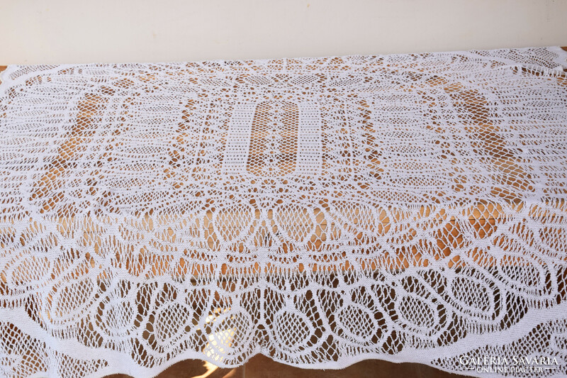 Old crochet knitted fillet tablecloth tablecloth 141 x 131