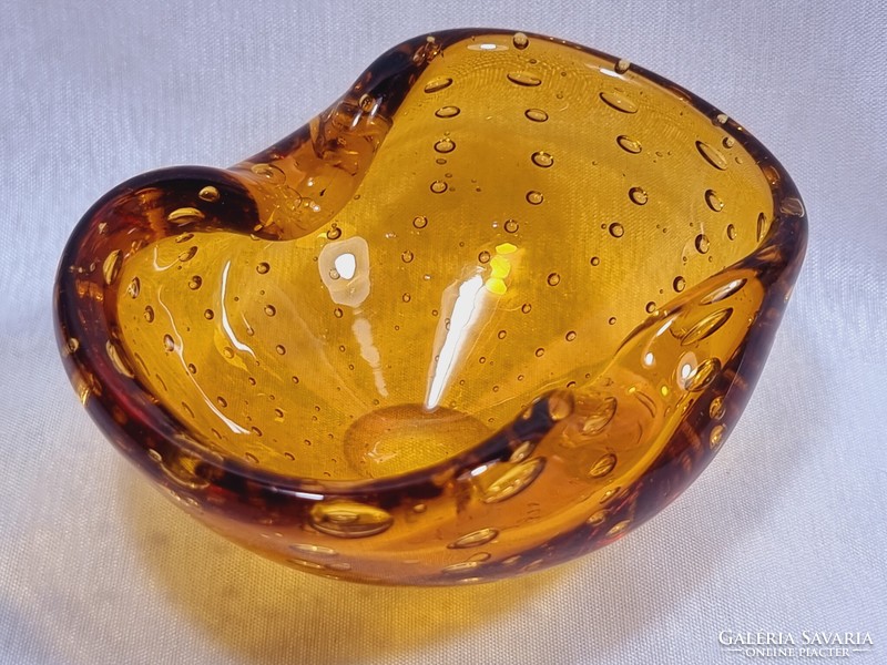 Vastagfalú buborékos üveg asztaldísz/hamuzó,vélhetően Murano vagy Cseh munka, XX.szd második fele