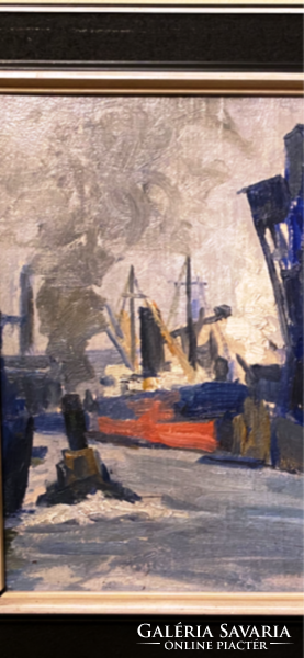 Modern art industrial ports oil painting - 1960-70