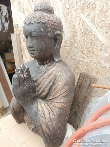 Old used garden stone buddha artificial stone statue approx. 55cm heavy
