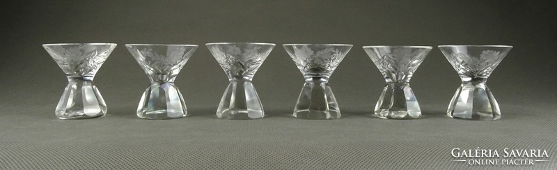 1J037 Régi art deco talpas csiszolt üveg stampedlis pohár készlet 6 darab