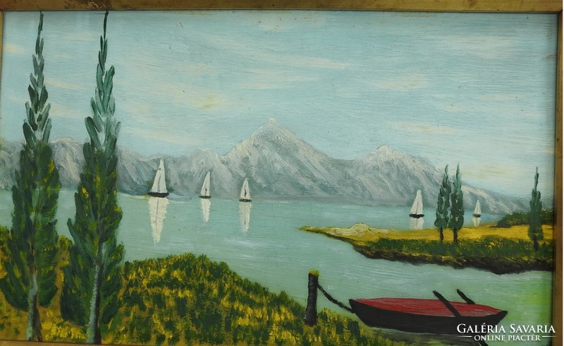 Unknown artist - Balaton sailboats - oil / wood - painting