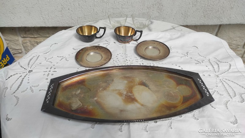 Beautiful antique Art Nouveau art deco serving coffee with tea tray cup in silver nature Argentina