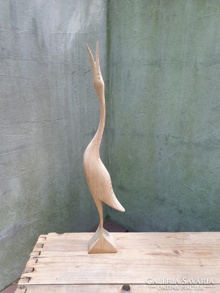 Wooden bird carved sculpture retro decorative object natural design vintage loft