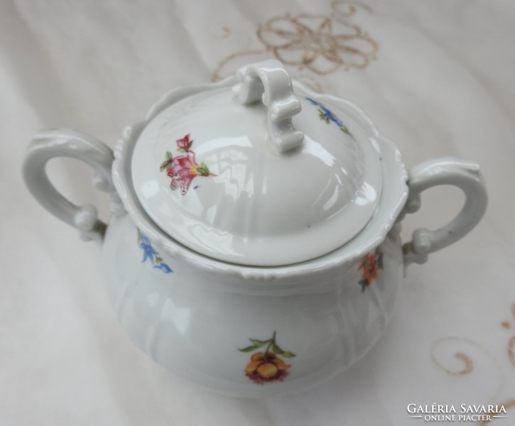 Old baroque small flower pattern zsolnay sugar bowl