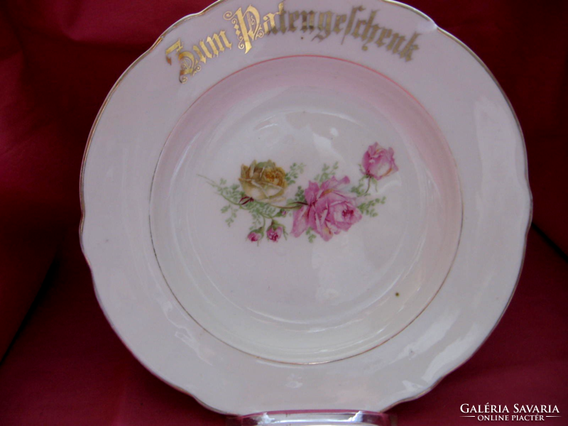 Antik rózsás keresztelői ajándék tányér