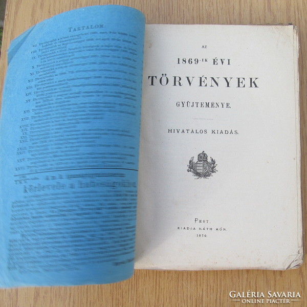 1869-ik évi Törvények gyűjteménye - hivatalos kiadás - Ráth Mór, 1870.