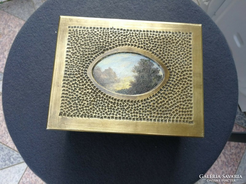 Art deco, Art Nouveau copper jewelry collection box box painting on top! 2: Weight kg