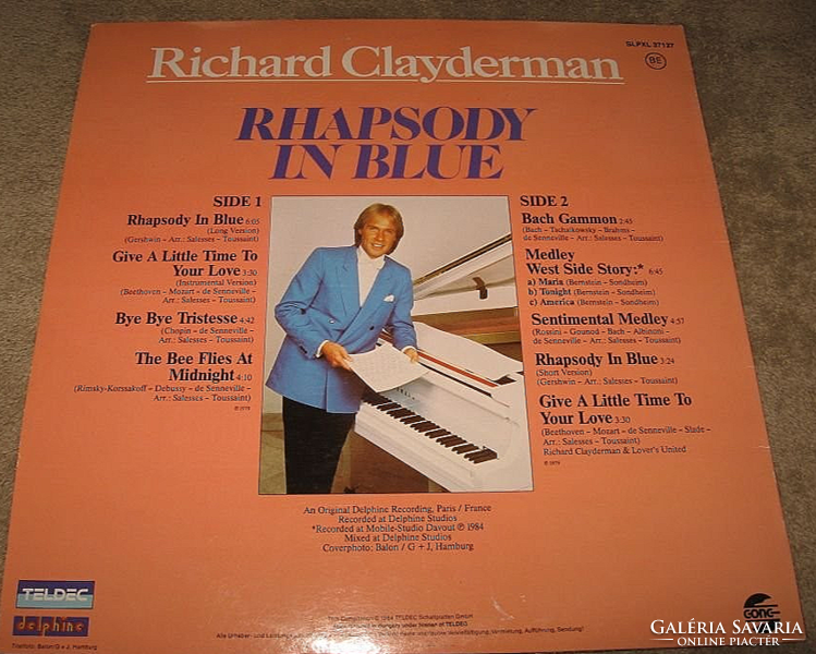 MINTAPÉLDÁNY RICHARD CLAYDERMAN : RHAPSODY IN BLUE  magyar 1984 bakelit lemez