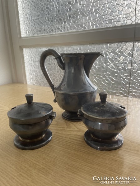 Silver-plated alpaca jug and sugar holders