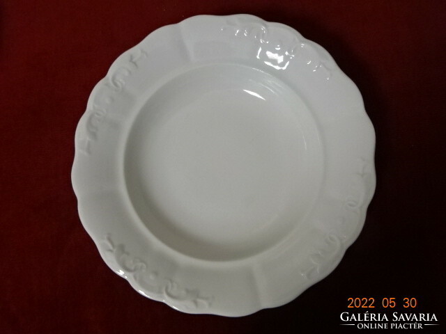 Zsolnay porcelain deep plate, antique, white, printed pattern, diameter 23.5 cm. Jokai.