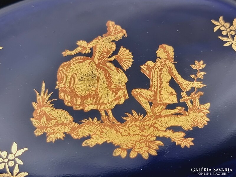Cenicero En Porcelana Francesa Marca Limoges kobaltkék arany mintás hamutartó