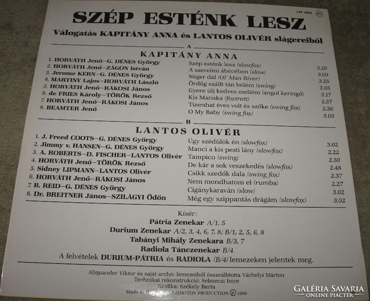 MINTAPÉLDÁNY SZÉP ESTÉNK LESZ / Kapitány Anna és Lantos Olivér magyar 1990 bakelit lemez