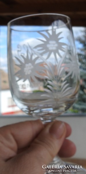 Set of old, hand-polished snowflake patterned monogrammed and vintage wine glasses