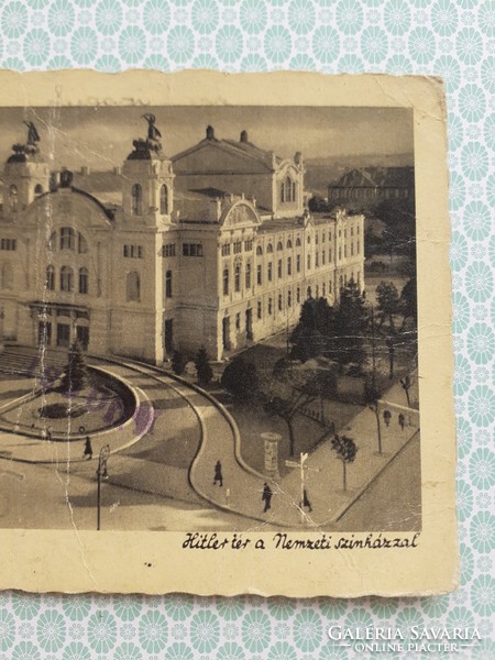 Régi képeslap 1942 Kolozsvár Hitler tér Nemzeti színház fotó levelezőlap