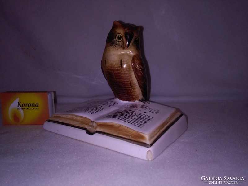 Bodrogkeresztúr ceramic book owl figure, nipple