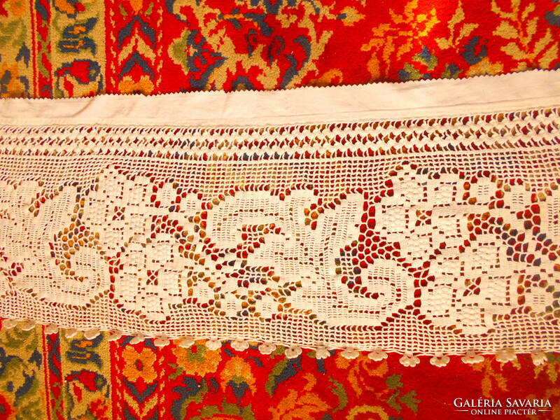 Antique handmade crochet-saved lace stripe 132 cmx 23 cm