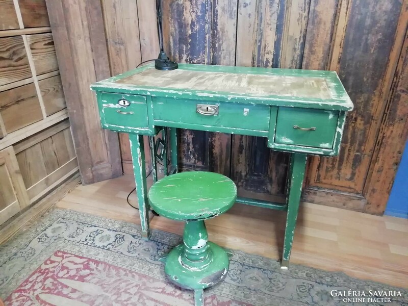 Desk, early 20th century, real vintage piece with copper accessories, pure wooden furniture