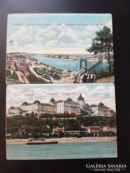 Két darab Budapest képeslap: Budai Vár, Duna, 1912