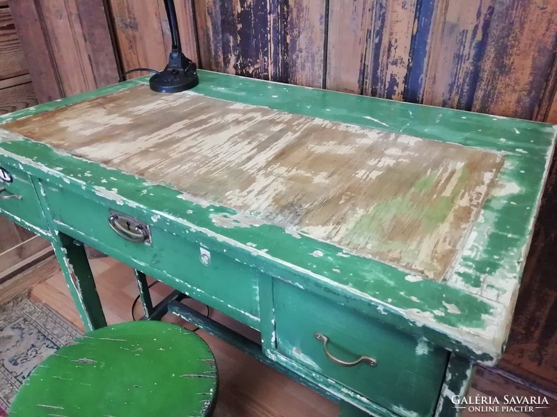 Desk, early 20th century, real vintage piece with copper accessories, pure wooden furniture