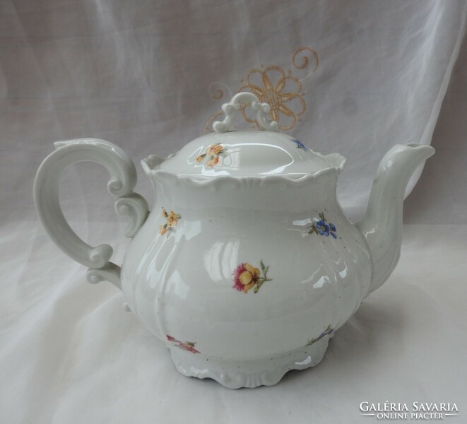 Régi barokk apróvirág mintás zsolnay tea - kiöntő