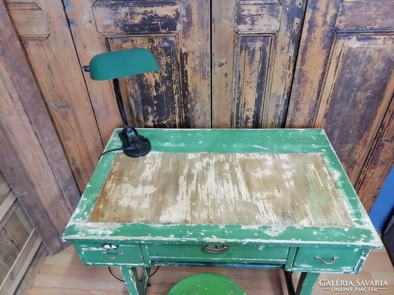 Desk, early 20th century, real vintage piece with copper accessories, pure wooden furniture