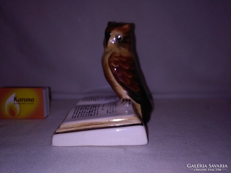 Bodrogkeresztúr ceramic book owl figure, nipple