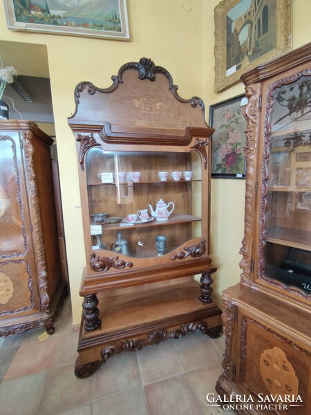 Very nice carved, inlaid showcase renovated
