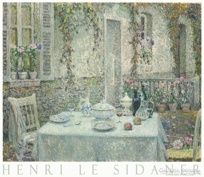 Henri le sidaner white table 1920s painting art poster, provence garden atmosphere place setting
