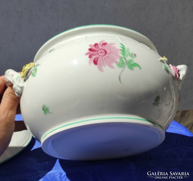 Herend porcelain soup bowl with ears and flower pattern